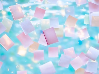 Poster - Dreamy Pastel Literature Fluttering Books in a Surreal Aquatic Setting