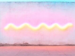 Poster - Neon Wave Art on Weathered Urban Wall Modern Glow Aesthetic