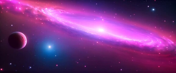 Wall Mural - Amazingly colorful galaxy in outer space, with swirling, sparkling stars, vibrant nebulae in pinks, blues, and purples, and a glowing, radiant core