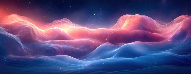 Poster - Blue and Pink Abstract Fluid Art Background with Soft Gradients and Curvilinear Forms