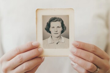 Wall Mural - Vintage Family Portrait Held in Hands with Sepia Tones and Soft Ambient Lighting