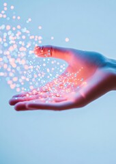 Fototapete - Futuristic Hand Gestures with Glowing Holographic Data in Cybersecurity Concept