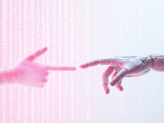 Poster - Human and Robotic Hands Reaching with Digital Light Patterns for Cybersecurity Concept