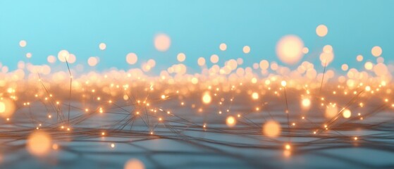 Fototapete - Futuristic Cityscape at Night with Glowing Digital Network Nodes