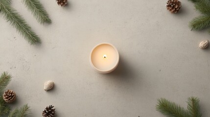 Canvas Print - Serene Candlelit Ambiance with Pine and Natural Elements on Textured Surface