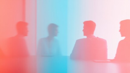 Aufkleber - Blurred Business Discussion with Holographic Charts in Pastel Gradients