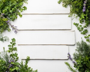 Poster - Rustic Eco-Friendly Garden Scene with Wooden Planks and Greenery
