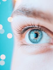 Poster - Macro Shot of Blue Eye Reflecting Screen with Digital Holiday Imagery and Glowing Light Patterns
