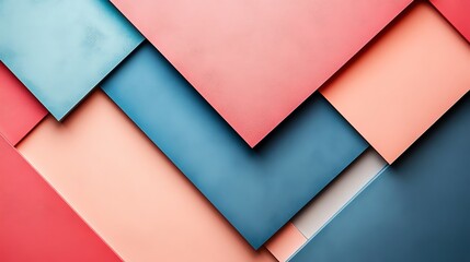 Poster - An abstract arrangement of colorful geometric shapes in red, blue, and peach tones.