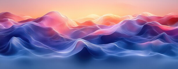 Poster - Abstract Blue and Purple Gradient Waves Digital Art Background