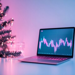 Poster - Modern Minimalist Workspace with Neon Cryptocurrency Market Display