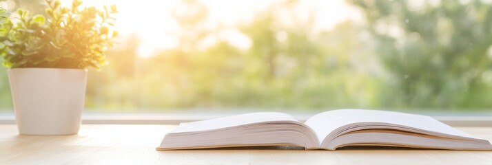 Poster - Open Book in Sunlit Room Peaceful Study Scene by the Window