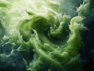 Poster - A swirling mass of green liquid resembling turbulent water or abstract smoke.