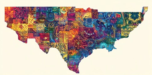 Poster - A colorful artistic representation of Texas, showcasing vibrant patterns and designs.