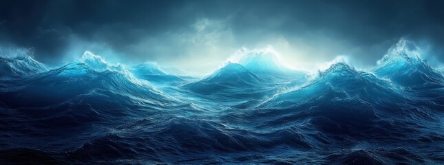Poster - Blue Gradient Abstract Background Glowing Light Effect Dark Texture Design Ocean Wave Impressionism