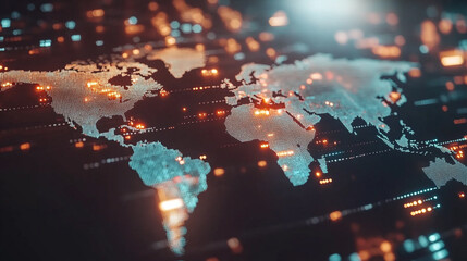 lights illuminates a detailed map of the world with technology concept, map world animated connectio