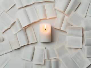 Aufkleber - Surreal Candlelight and Books Minimalistic Abstract Reflection