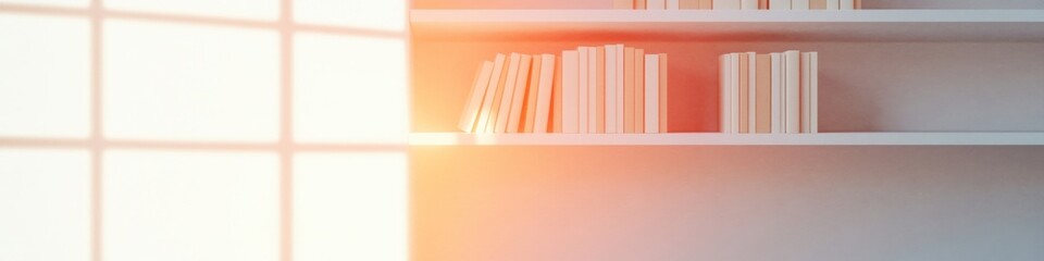 Poster - Warm Sunlit Library Shelves with Minimalist Charm
