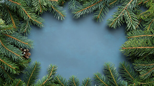 Christmas background with fir branches and pine cones for holiday season greetings card