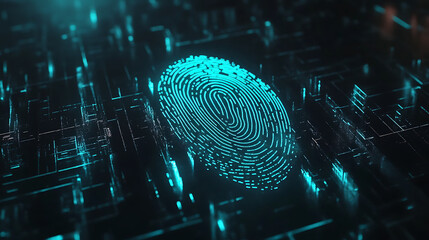 Poster - Digital Fingerprint Illustration on Futuristic Interface - Cybersecurity and Biometrics - Generated AI