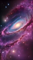 Wall Mural - Amazingly colorful galaxy in outer space, with swirling, sparkling stars, vibrant nebulae in pinks, blues, and purples, and a glowing, radiant core