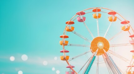 Poster - A Ferris wheel ablaze with lights spins rapidly against the dark night sky, creating a mesmerizing circular pattern of colorful streaks.
