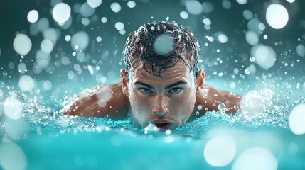 Poster - A swimmer cuts through the water, their body a streamlined projectile propelled by powerful strokes, creating a trail of bubbles in their wake.
