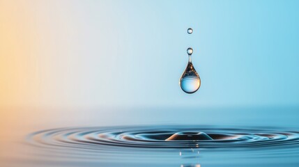Poster - A droplet of water hangs suspended in mid air, catching the light and reflecting the world around it in miniature before gravity takes hold.
