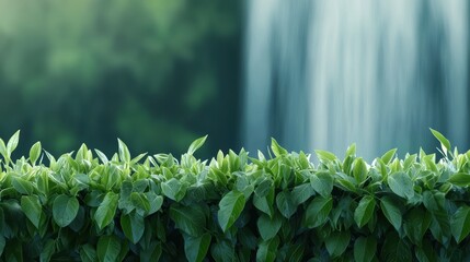 Poster - A cascading waterfall with a blurred background of lush green foliage, creating a sense of movement and tranquility, ideal for nature scenes or calming backgrounds.