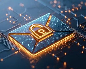 Poster - Illustrated email icon with a glowing lock overlay