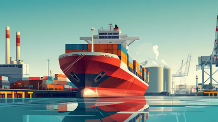 Wall Mural - Industrial cargo ship docked at busy harbor standard urban environment maritime viewpoint industrial transport concept showcase. Harbor. Illustration