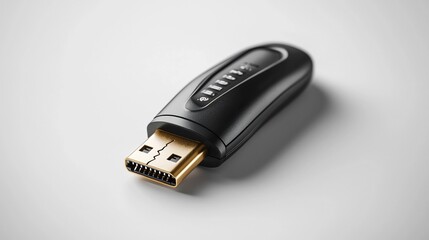 Poster - Closeup of a stylish wireless USB adapter device isolated on a pristine white background with subtle soft shadows showcasing its modern minimalist design and advanced connectivity capabilities