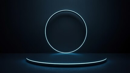 Poster - Abstract glowing circle lines on dark blue background. Geometric stripe line art design. Modern shiny blue lines. Futuristic technology concept. Suit for poster, cover, banner, brochure, website