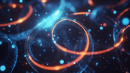 Poster - Abstract glowing circle lines on dark blue background. Geometric stripe line art design. Modern shiny blue lines. Futuristic technology concept. Suit for poster, cover, banner, brochure, website