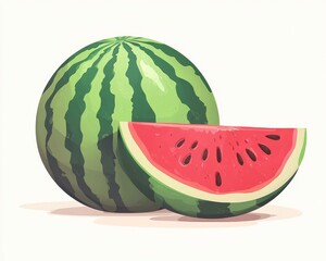 Wall Mural - Vibrant Watermelon Showcase: Whole and Sliced Fresh Fruit on a Crisp White Background