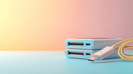 Poster - Bright and Sleek USB to Ethernet Adapter Placed on Neutral Background with Soft Lighting Showcasing the Connectivity Device for Data Transfer and Network