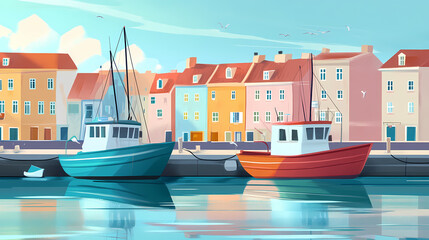 Wall Mural - Boats in the harbor. Harbor. Illustration