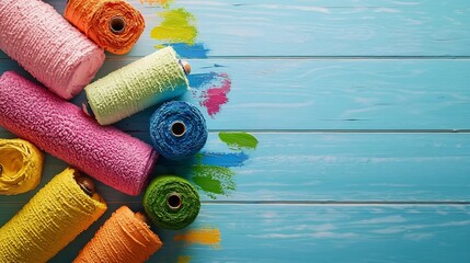 Poster - A visually clean and well organized arrangement of various colored paint rollers each coated in a different bright and vivid hue