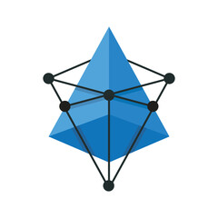 Aufkleber - This is a 3D abstract geometrical logo that depicts a four-shaped pyramid in blue encircled by a black pyramid outline