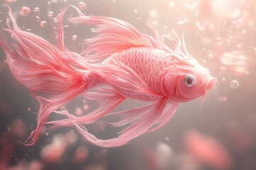 Aufkleber - A vibrant pink fish swimming gracefully through a dreamy underwater scene.