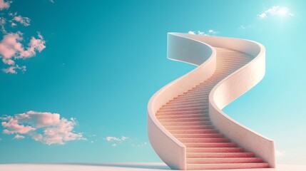 Poster - Glowing Spiral Staircase Leading Upward to Clear Blue Sky Symbolizing Growth Opportunity and Transcendent Transformation  The image represents the journey of personal and spiritual growth