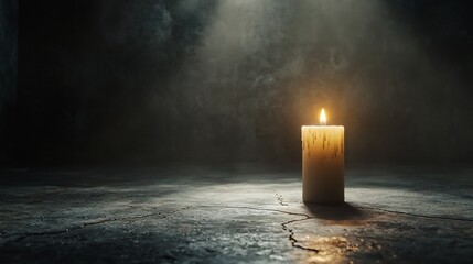 Poster - A lone candle glowing softly in a dark empty room with its warm light gradually expanding to reveal a hopeful and bright new space creating a cozy and soothing ambiance
