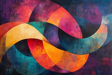 Aufkleber - A vibrant abstract artwork featuring intertwined colorful shapes and textures.