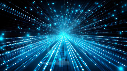 Poster - Abstract blue light streaks converging in a tunnel.