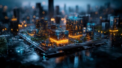 Aufkleber - Urban planning strategies showcase cityscape digital visualization nighttime aerial view innovation and development