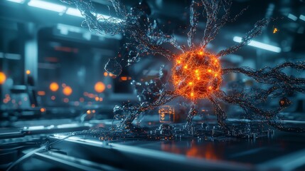 Fototapete - Ai technology revolutionizing human interaction futuristic lab digital art high-tech environment close-up innovation dynamics