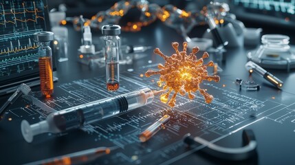Fototapete - Innovative gene editing technology laboratory scientific visualization high-tech environment macro view health concept