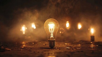 Poster - a single burned out light bulb surrounded by glowing illuminated light bulbs symbolizing the concept