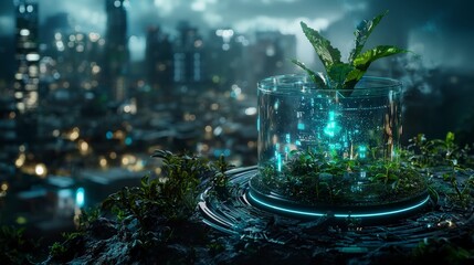 Poster - Futuristic urban garden innovations modern cityscape digital art eco-friendly environment aerial view sustainable living