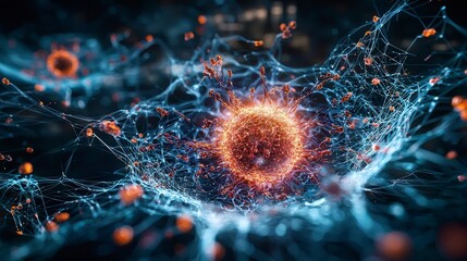Poster - Futuristic visualization of deep learning neural networks science lab digital art high-tech environment macro viewpoint